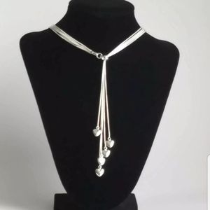 925 SS Lariat 5 Hearts Drop 19 " SP Necklace